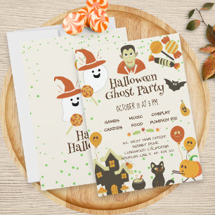 Invitation Fête d'Halloween pour enfants avec fantôme, citrou