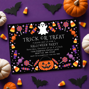 Invitation Fête d'Halloween pour enfants avec friandises ou m