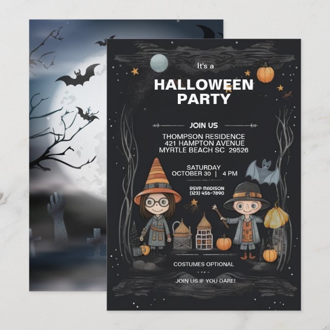 Invitation Fête d'Halloween pour enfants éffrayant (Devant / Derrière)