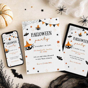 Invitation Fête d'Halloween pour enfants mignons noir orange