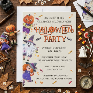 Invitation Fête d'Halloween pour enfants mignons personnages