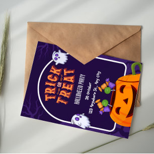 Invitation Fête d'Halloween Purple Et Orange pour un Trick Or