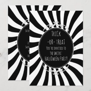Invitation Fête d'Halloween rayures fantaisistes noir blanc a