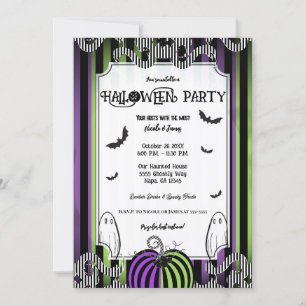Invitation Fête d'Halloween rayures vertes violettes et noire