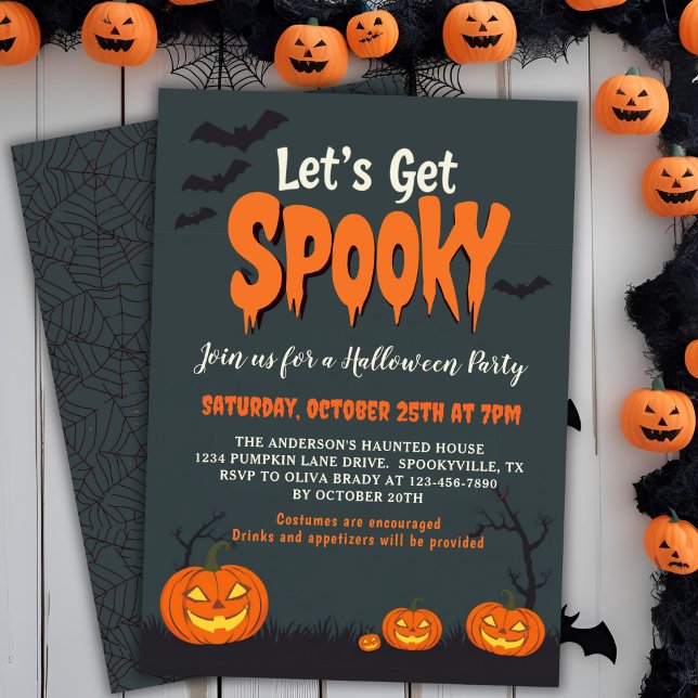 Invitation Fête d'Halloween rétro Vintage Éffrayante (Let's Get Spooky Vintage Retro Halloween Party Invitation)