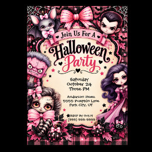 Invitation Fête d'Halloween rose effrayante