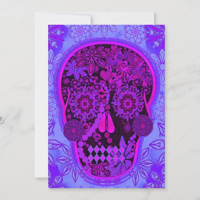 Invitation Fête d'Halloween | Rose et bleu chaud (Dos)