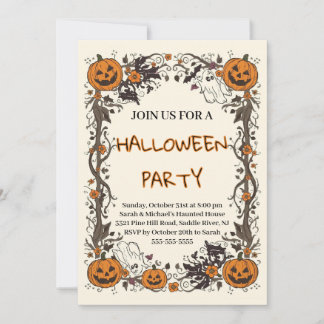 Invitation Fête d'Halloween Rustique Citrouille & Fantôme Épo