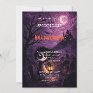 Invitation Fête d'Halloween sorcière hantée mignonne