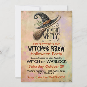 Invitation Fête d'Halloween sorcière ou démoniste