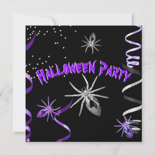 Invitation Fête d'Halloween Spider gothique violet noir