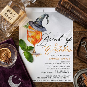 Invitation Fête d'Halloween Spritz des Sorcières à l'Aquarell