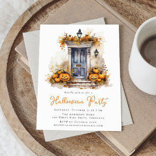 Invitation Fête d'Halloween sur le porche avant en aquarelle