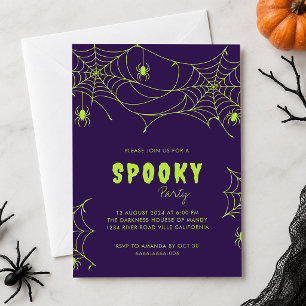 Invitation Fête d'Halloween Toile d'Araignée Violet Citron Ép
