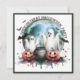 Invitation Fête d'HALLOWEEN Trick Or Treat Deux Fantômes Citr