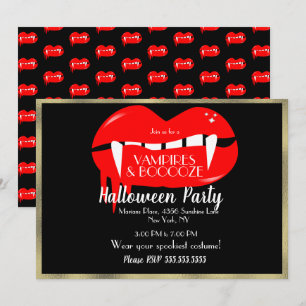 Invitation Fête d'Halloween Vampire Adulte Rouge Noir et Or