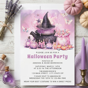 Invitation Fête d'Halloween Violet et Rose Pastel Aquarelle