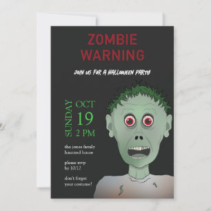 Invitation Fête d'Halloween Zombie Enfants Amusants Verts, No