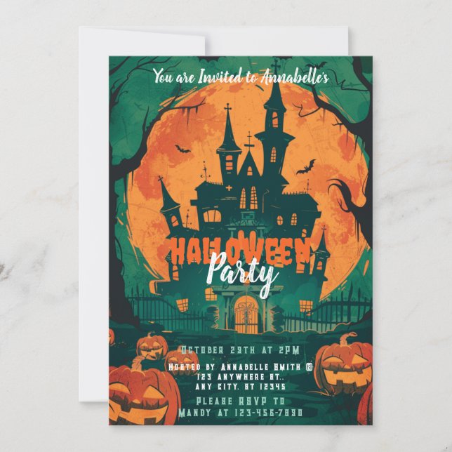 Invitation Fête d'Haunted House Jack-O' Lanterns d'Halloween (Devant)