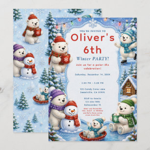 Invitation Fête d'hiver de l'ours polaire mignon