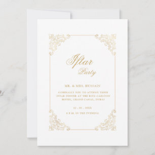 Invitation Fête d'Iftar de style vintage or calligraphié blan