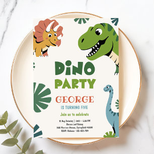 Invitation Fête Dino   Dinosaures drôles et mignons pour un 5