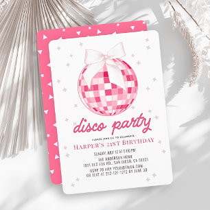 Invitation Fête Disco Rose Boule à Facettes Nœud 21e Annivers