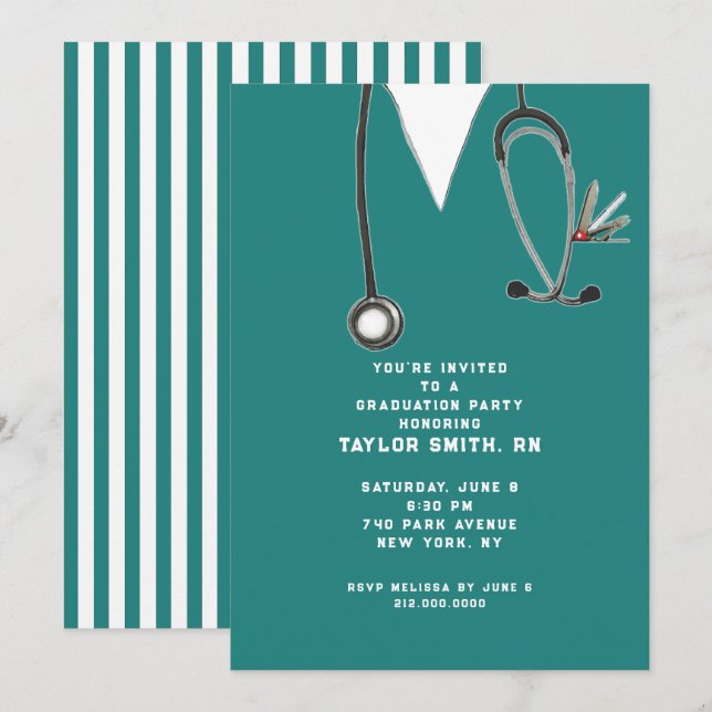 Invitation Fête d'obtention du diplôme d'une école de soins i (Devant / Derrière)