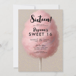 Invitation Fête Douce 16 Rose Confettis Dorés Barbe à Papa Ro