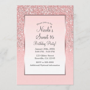 Invitation Fête Douce 16 Rose Gold Pailleté Rose