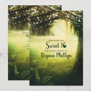 Invitation Fête douce de 16 ans Forêt de Lumière Verte et Gui
