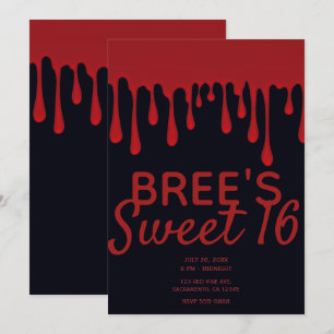 Invitation Fête Douce Halloween 16 Ans Sang Qui Goutte Rouge