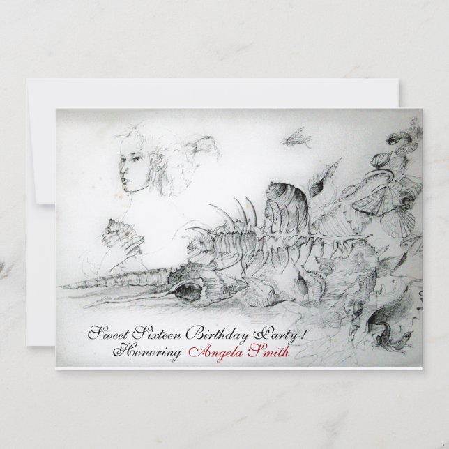 Invitation FÊTE DOUCE SEIZE ANS COQUILLAGES, Rubis Monogram O (Devant)