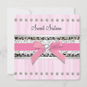 Invitation Fête douce "Sweet 16" Perle Rose Léopard