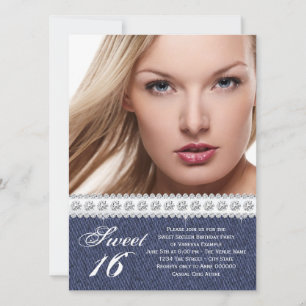 Invitation Fête Douze Ans en Jean Bleu et Diamant