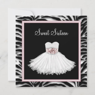 Invitation Fête d'Sweet sixteen rose Zèbre