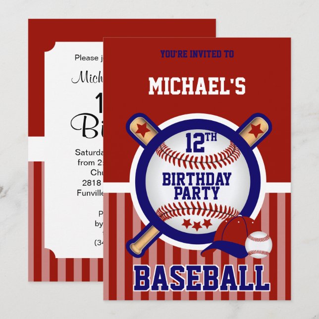 Invitation Fête du 00e anniversaire - Baseball (Devant / Derrière)