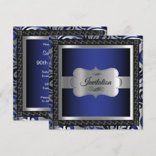 Invitation Fête du 00e anniversaire   Bleu foncé Métallique &