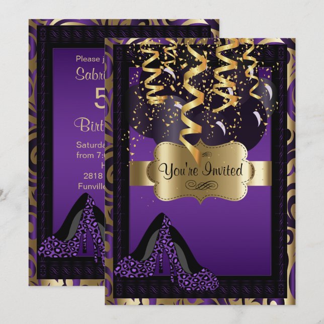 Invitation Fête du 00e anniversaire | Léopard à talons hauts  (Devant / Derrière)
