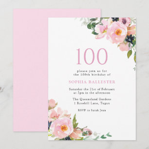 Invitation Fête du 100e anniversaire des femmes rose pâle
