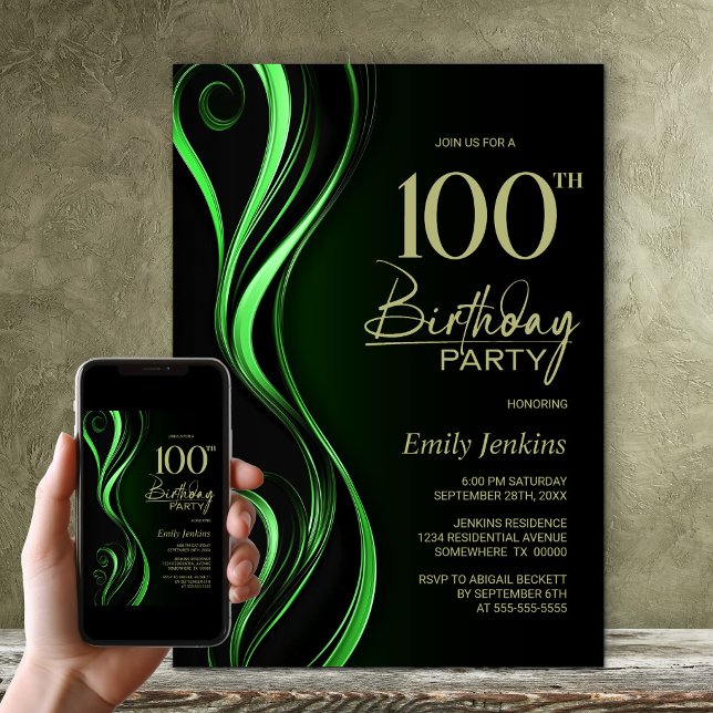 Invitation Fête du 100e anniversaire du Black Green moderne (Créateur téléchargé)
