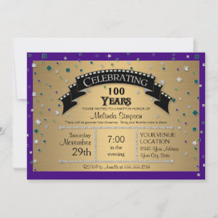 Invitation Fête du 100e anniversaire Fête Faux Jewel Confetti