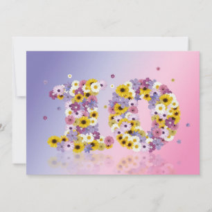 Invitation Fête du 10e anniversaire, avec des lettres fleurie