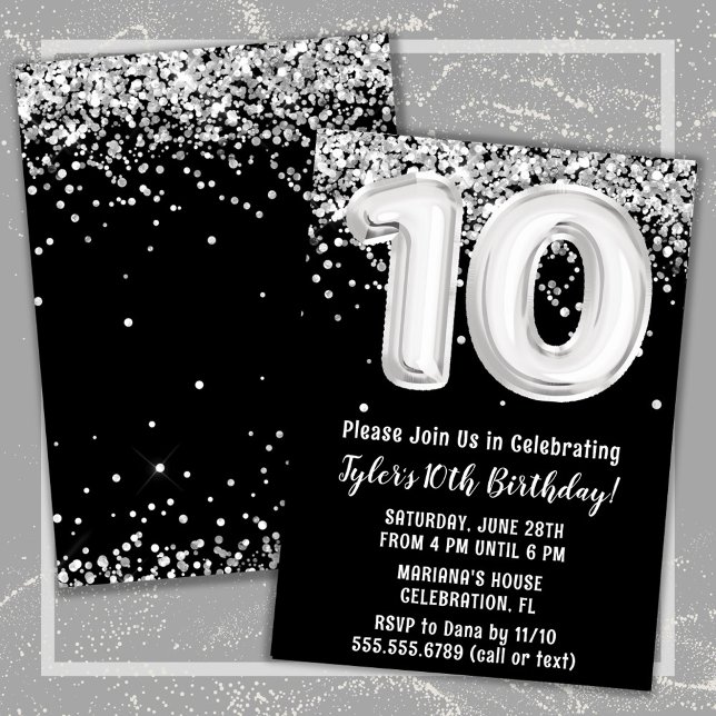 Invitation Fête du 10e anniversaire noir et blanc (Créateur téléchargé)