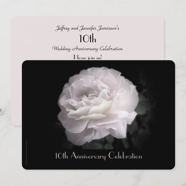 Invitation Fête du 10ème Anniversaire de Mariage Rose Pâle Ch (Devant / Derrière)