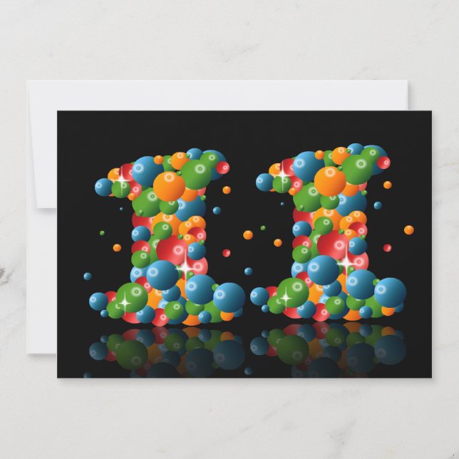 Invitation Fête du 11e anniversaire, avec bulles et balles (Devant)