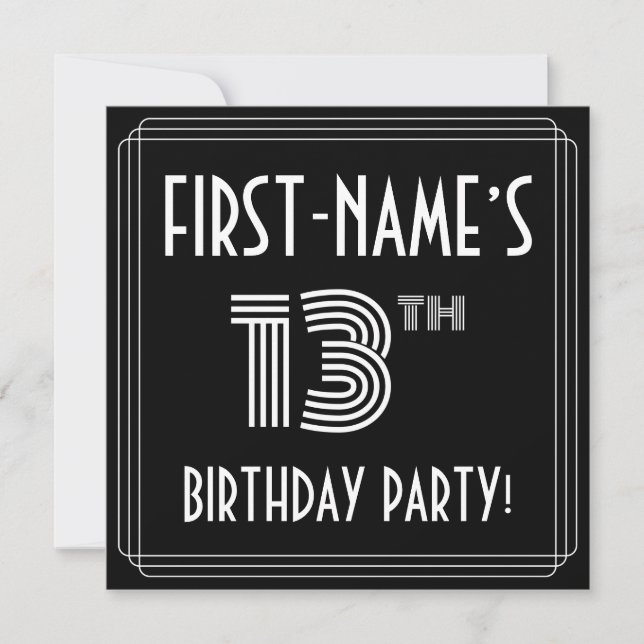Invitation Fête du 13ème anniversaire : Art Déco Style avec N (Devant)