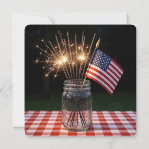 Invitation Fête du 14 juillet avec cierges magiques et drapea