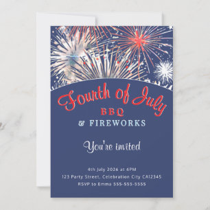 Invitation Fête du 14 juillet Feu d'artifice BBQ Rouge Blanc 