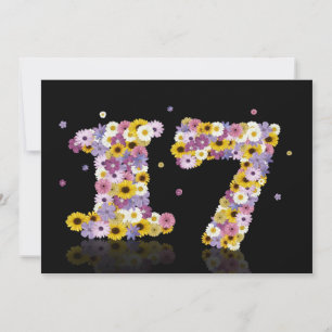 Invitation Fête du 17ème anniversaire, avec des lettres fleur